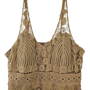 J GEE Crochet Top Lace Coquette Maxi Dress Tan Bralette Stretchy Boho Spring 3x